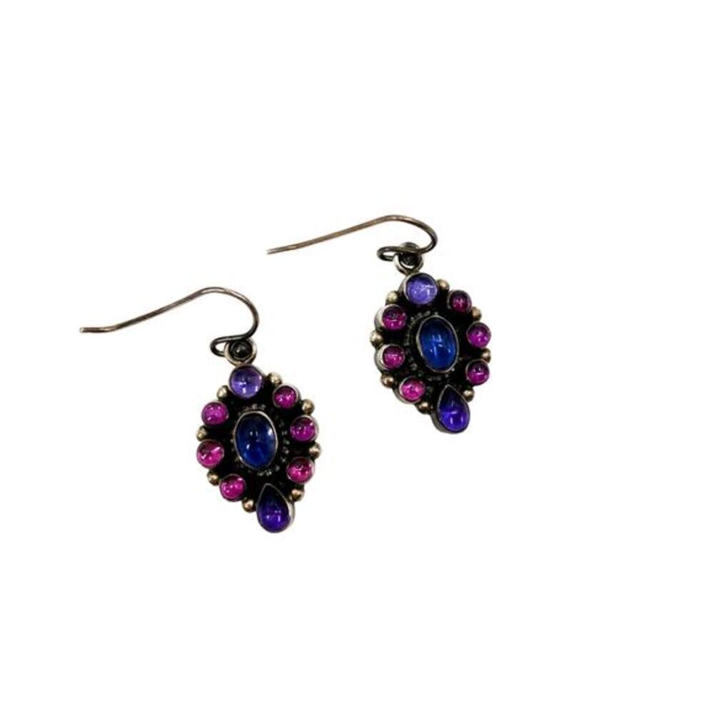 Sterling Silver‎ Pink Purple Jewel Pendant Colorful Earrings